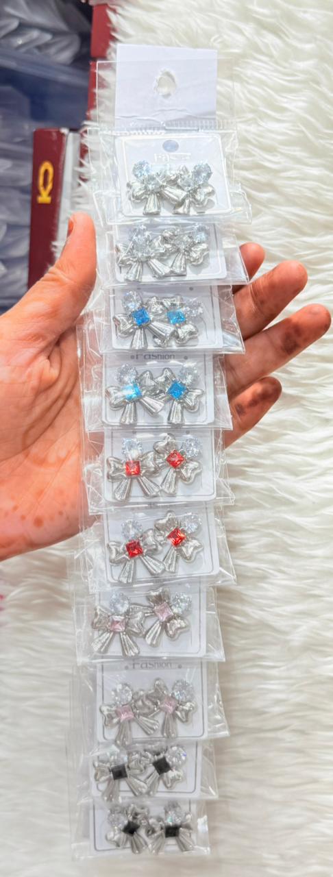 Multicolour Bow Shape Earrings-10 pc