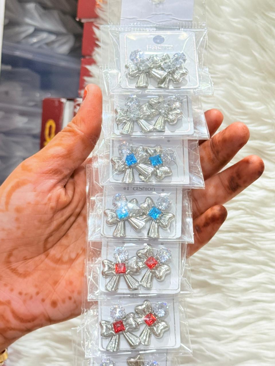 Multicolour Bow Shape Earrings-10 pc